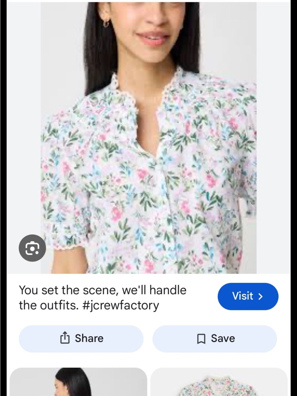 J. Crew Factory White Floral Ruffle Collar Button-Up Blouse